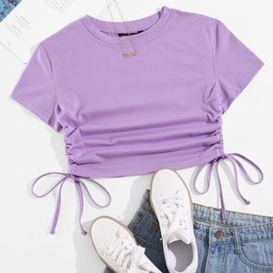 SHEIN Drawstring Side Lilic Purple Crop Tee